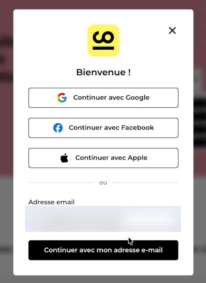Écran Bienvenue de ComeUp