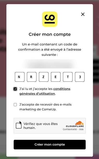 Saisie du code de confirmation